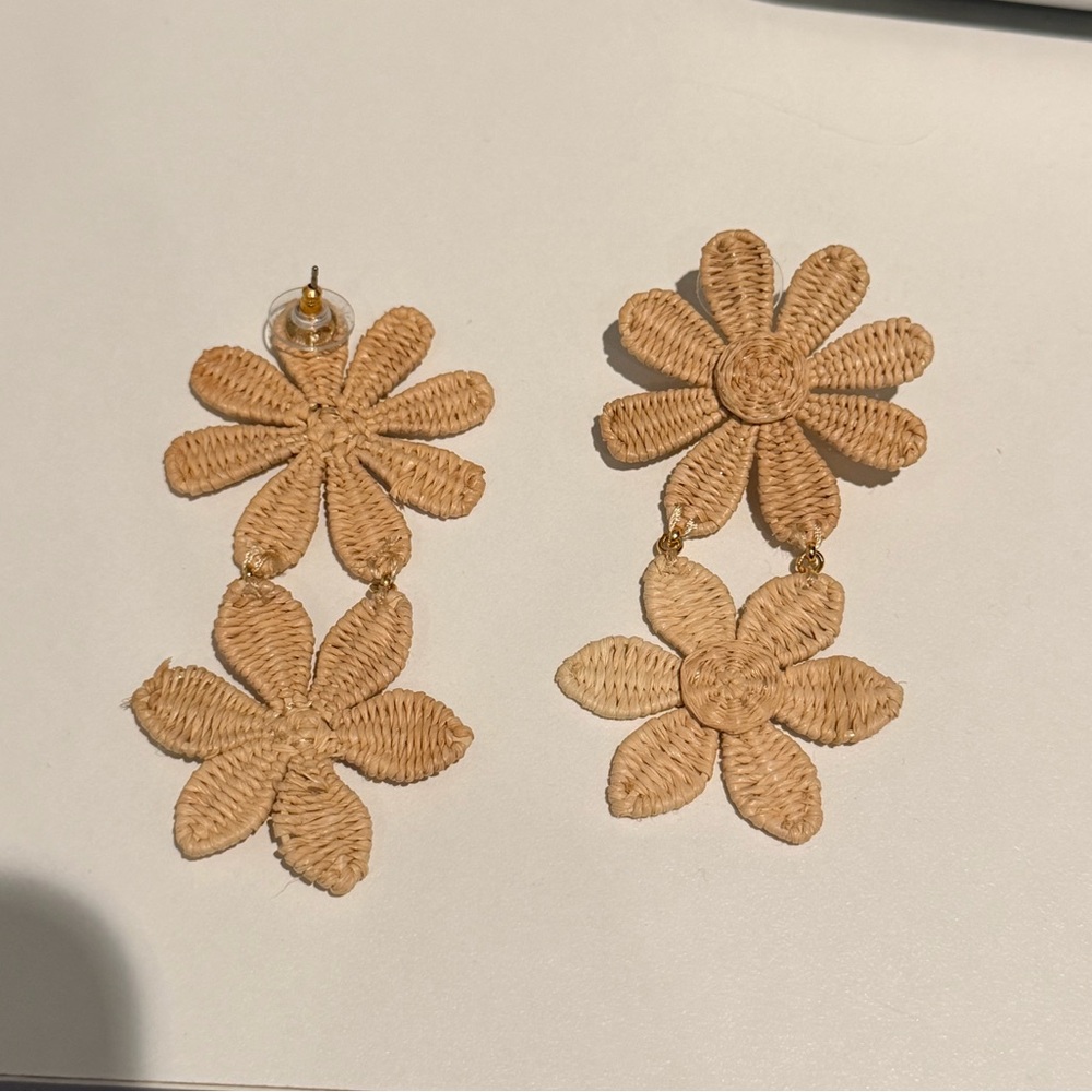 Elegant Woven Tan Floral Earrings